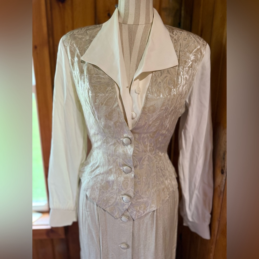 Vintage Miss Scarlet size 6 Elegant Cream‎ Button-Up Dress - Picture 4 of 12